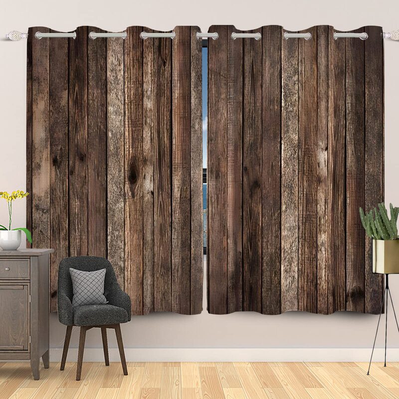 Cross-Border Original Ecological Farmhouse-Style Distressed Wooden Barn Doors, Vintage Brown Digital Print Curtains for Bedroom and Living Room, Manufacturer Cross-Border Original Ecological Farmhouse-Style Distressed Wooden Barn Doors, Vintage Brown Digital Print Curtains for Bedroom and Living Room, Manufacturer