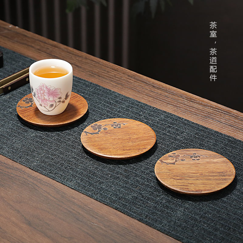 Accesorios de té de kung fu transfronterizos Taza de bambú y madera almohadilla de soporte de taza de té aislante térmico pequeño soporte de taza de té anticaldor redondo ceremonia de té doméstica
