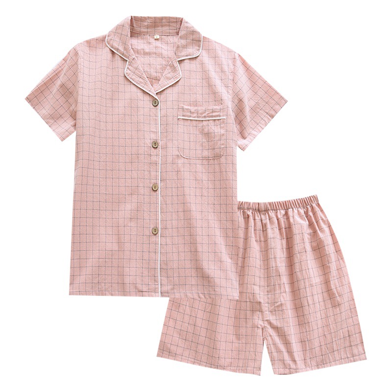 Verano nuevo Algodón puro algodón lavado de una sola línea Plaid pareja pijamas de algodón de los hombres y las mujeres desgaste del hogar suministro directo de fábrica