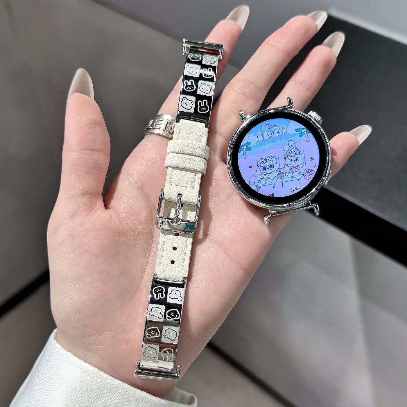 Đồng hồ Huawei GT5 bằng da kim loại hình thú dễ thương phù hợp với dây đeo tay Xiaomi 8/9