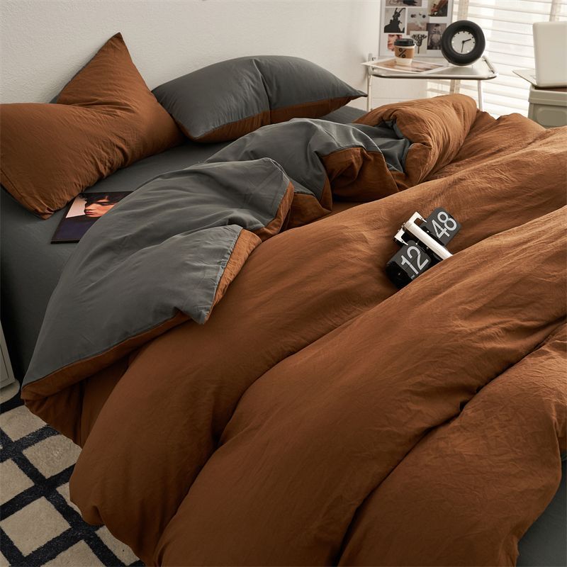 Class a Baby Cotton Super Soft Pure Color Washed Cotton Bed Bed Sheetss Four-Piece Set Bed Bed Sheets Quilt Cover Dormitory Three-Piece Set 4