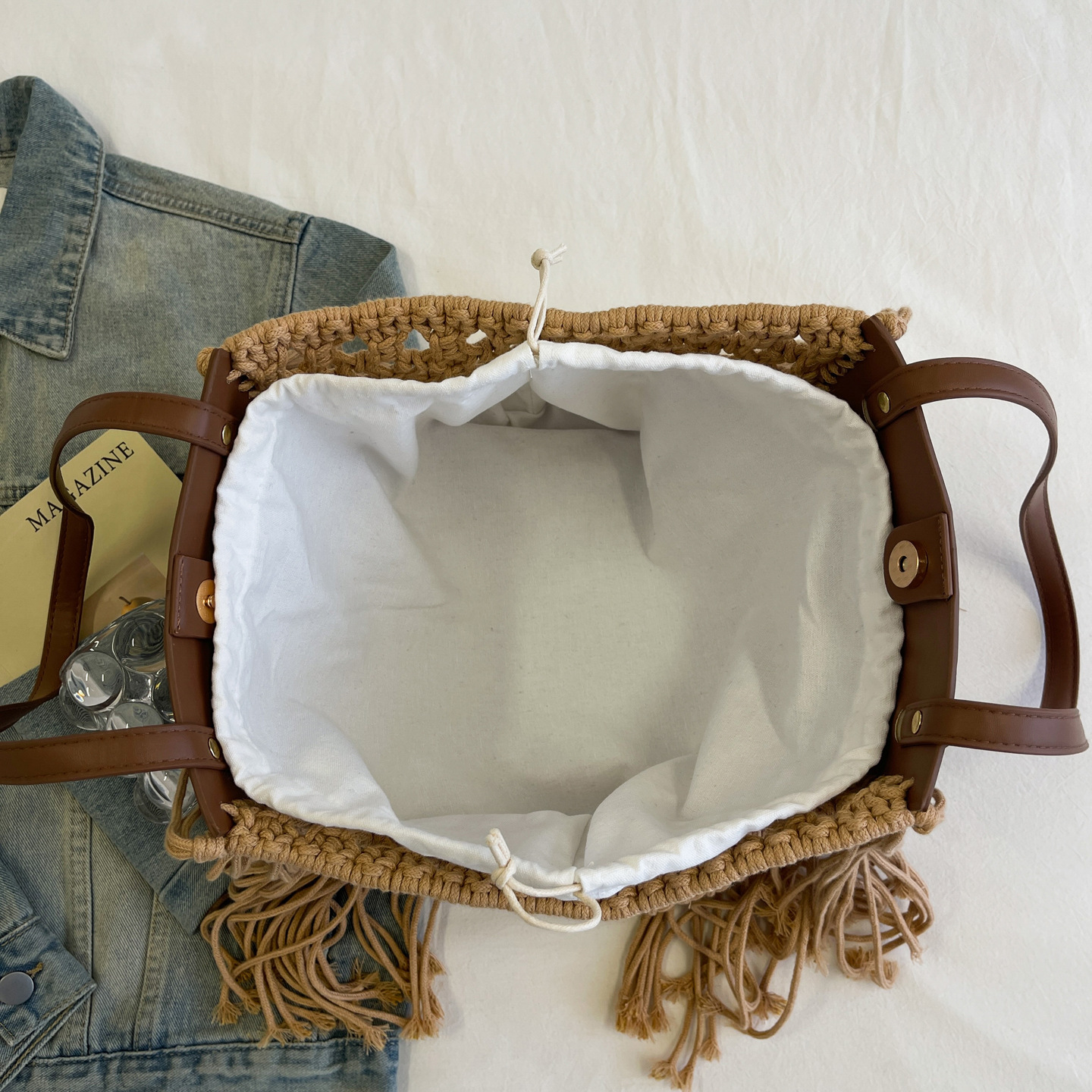Bolsas de gran capacidad para mujeres 2026 moda de algodón cuerdas trenzadas agujeradas bordas bolsa de playa de viaje de viaje bolsa de ropa de cama casual bajo bolso especial