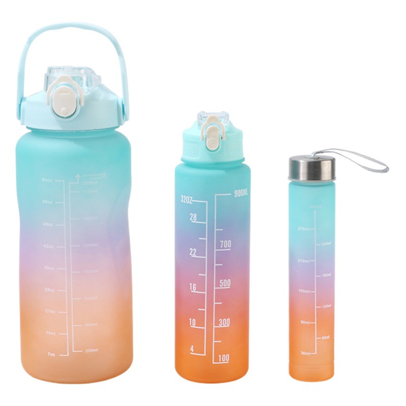 Set de 3 Botellas Deportivas de Plástico Degradado, Gran Capacidad con Pajita - Vasos Esmerilados para Amazon al por Mayor