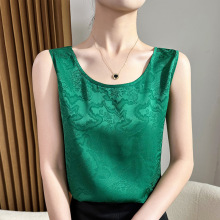 丝绸缎面2025春夏女装新款修身圆领宽肩提花气质内搭上衣吊带背心