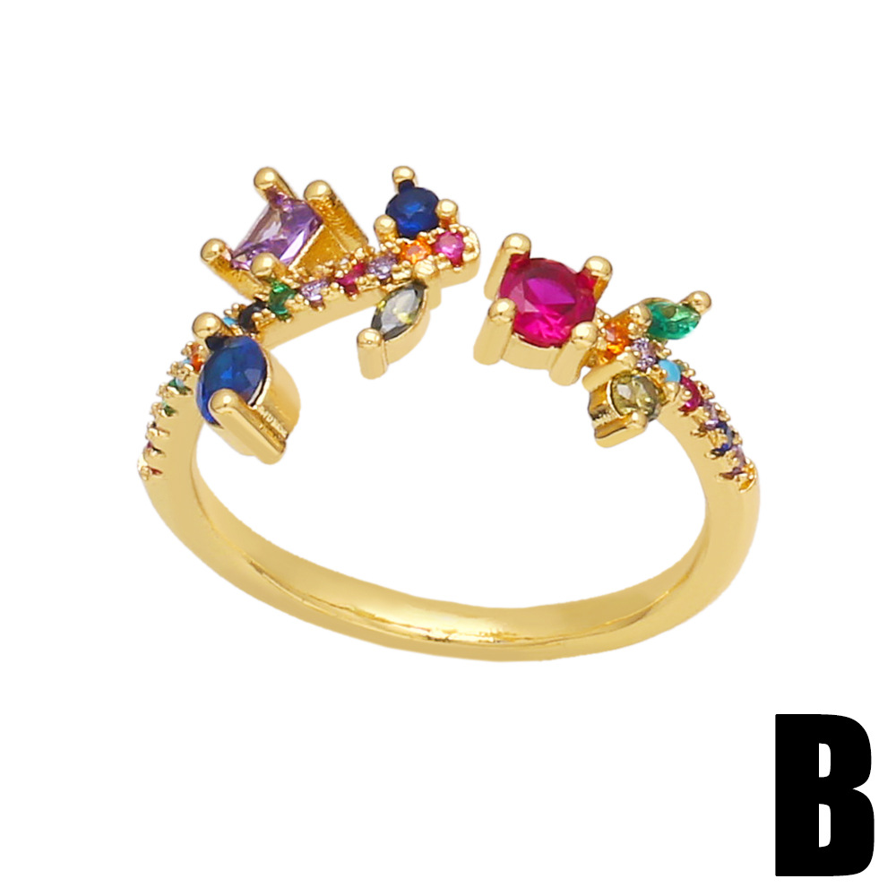 Geometric Fruit Heart-Shaped Copper 18K Gold-plated Colorful Zircon Ring