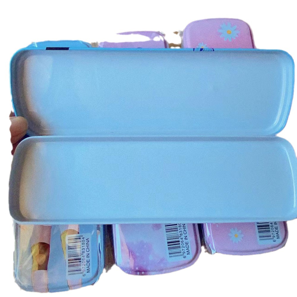Caja de papelería caja de lápices de gran capacidad caja de hierro de dos capas de dibujos animados de doble capa para estudiantes de escuela primaria jardín de infantes 2 yuanes lote de tiendas departamentales