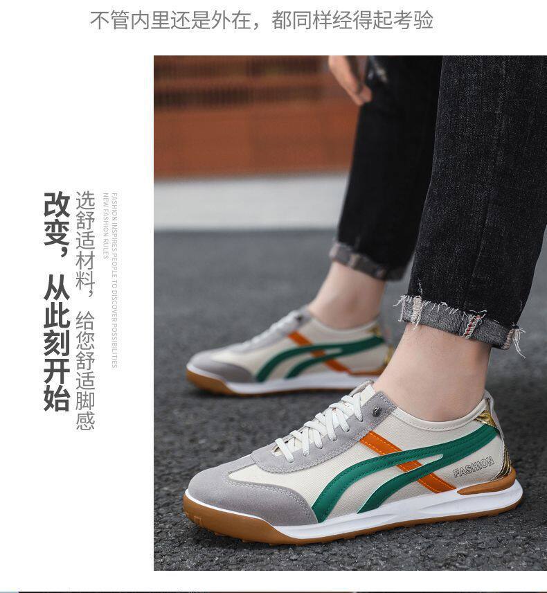 Giày thể thao nam vải phối lưới kiểu mới, đế mềm nhẹ, buộc dây, gót thấp 1–3 cm — màu xanh lá cây, đen chi tiết 10