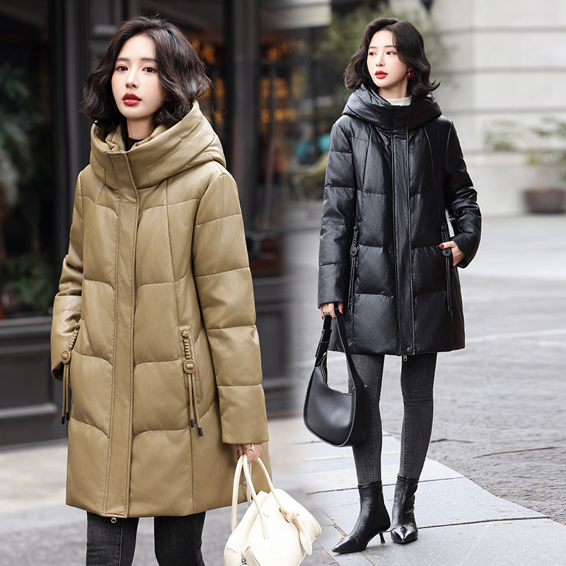 海宁女真皮皮衣加厚大码女装中长款羽绒服女显瘦棉袄外套绵羊皮