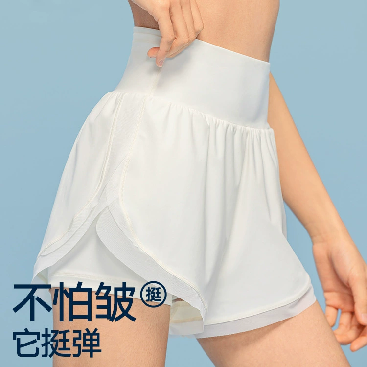 Поддельные спортивные шорты из двух частей, женские шорты с высокой талией, предотвращающие ходьбу, тренировочные фитнес-марафонские шорты, тонкий костюм для йоги на лето