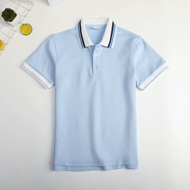 Детская футболка, голубой и белый polo, летняя форма для учащихся, с коротким рукавом