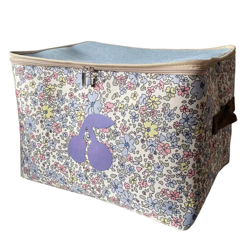 花柄生地家庭用ジッパー防塵収納バスケットワードローブ衣類収納ボックス洗える折りたたみジッパーバッグ寮