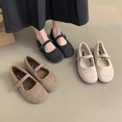 复古纯色绒面单鞋女2025年秋季新款一字扣浅口玛丽珍鞋百搭休闲鞋