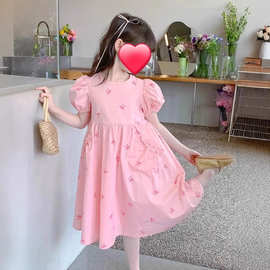 2025夏美式小众新款百搭时尚简约女孩休闲泡泡短袖连衣裙潮流ins