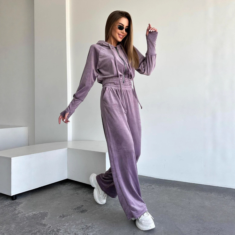 Amazon 2025 Cross-Border Autumn and Winter New Short Hooded Sweatshirt and Sports Casual Pants Women's Two-Piece Set Amazon 2025 Cross-Border Autumn and Winter New Short Hooded Sweatshirt and Sports Casual Pants Women's Two-Piece Set