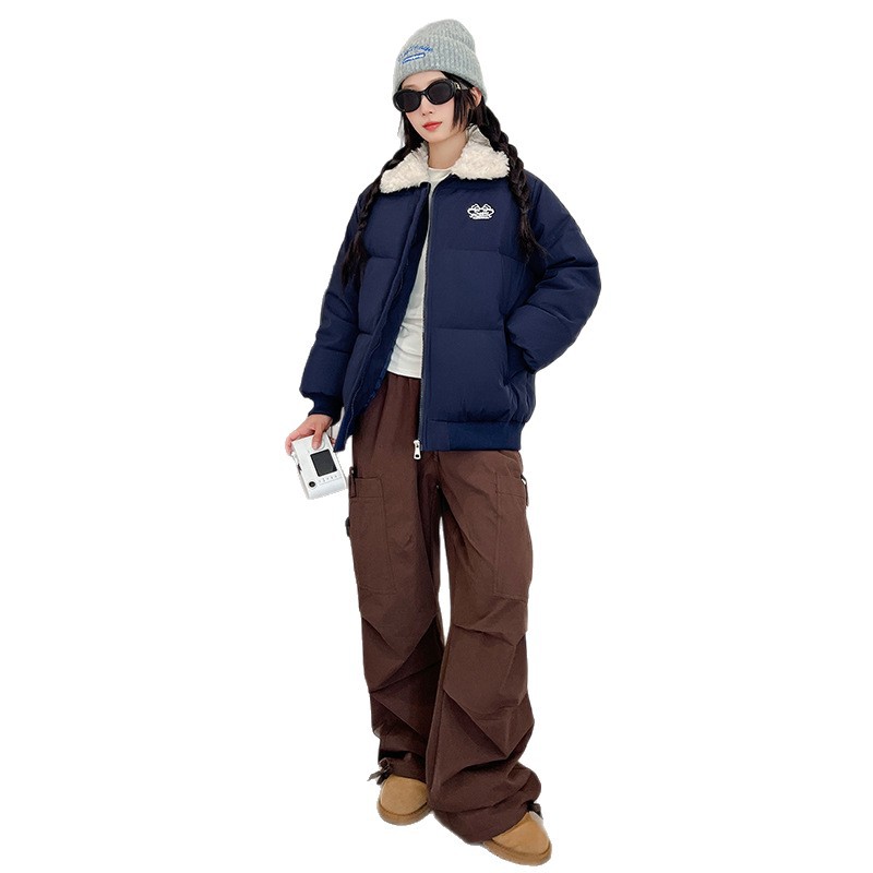 American retro corto abrigo de algodón de invierno mujer nuevo estilo universal solapa gruesa calentamiento cuello de pan abrigo de algodón