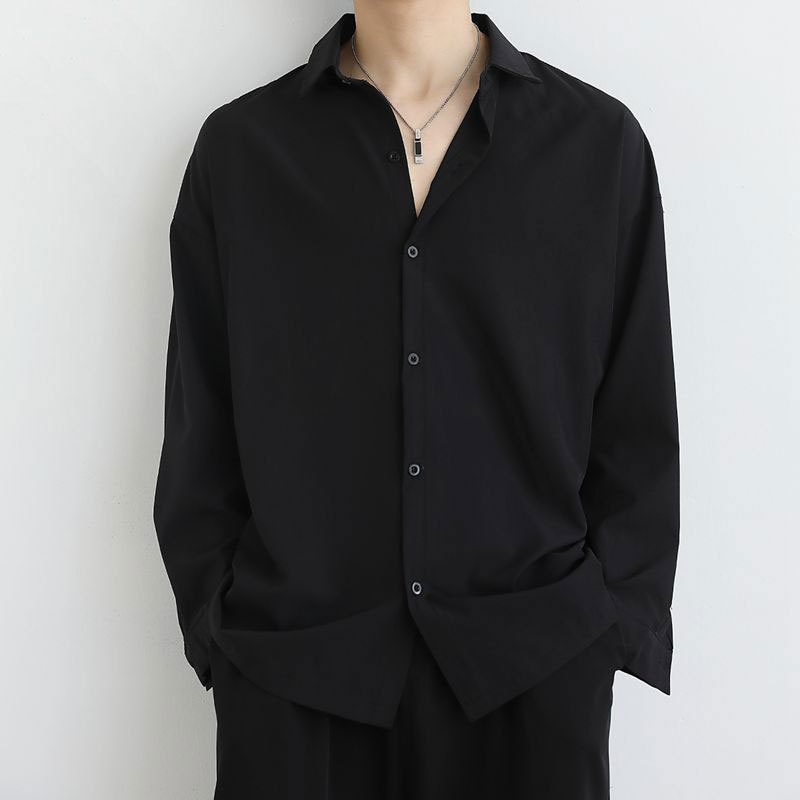 Spring and Autumn Shirts Men's Black Shirts Draped No-Iron Loose Long Sleeves Handsome Casual Design Manufacturer Wholesale