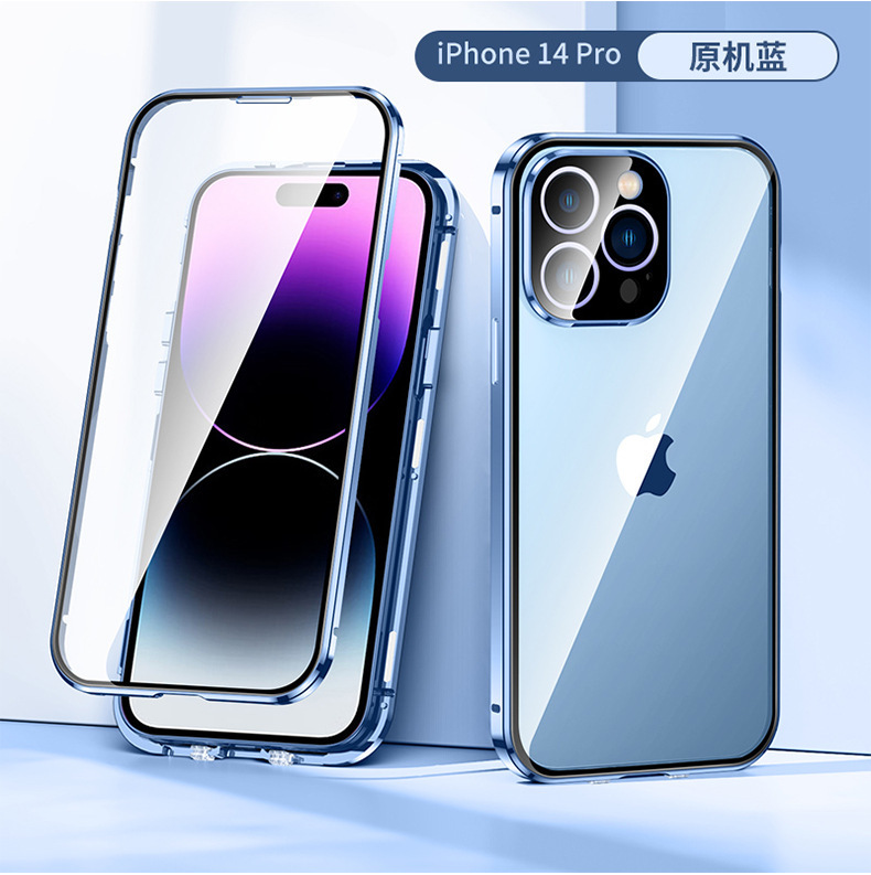 アップル14ダブルカードボタンガラス磁気吸引携帯ケースアップル13/15pro両面レンズ全包転倒防止ケース|undefined