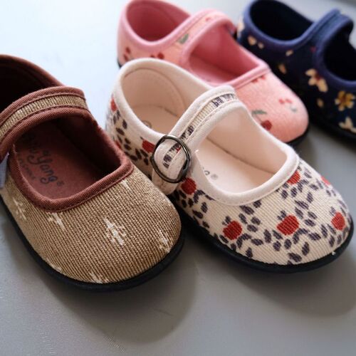 Autumn Corduroy Floral Canvas Shoes Girls Kindergarten Square Mouth Indoor Shoes Soft Sole Anti-Slip 1-8 Years Old