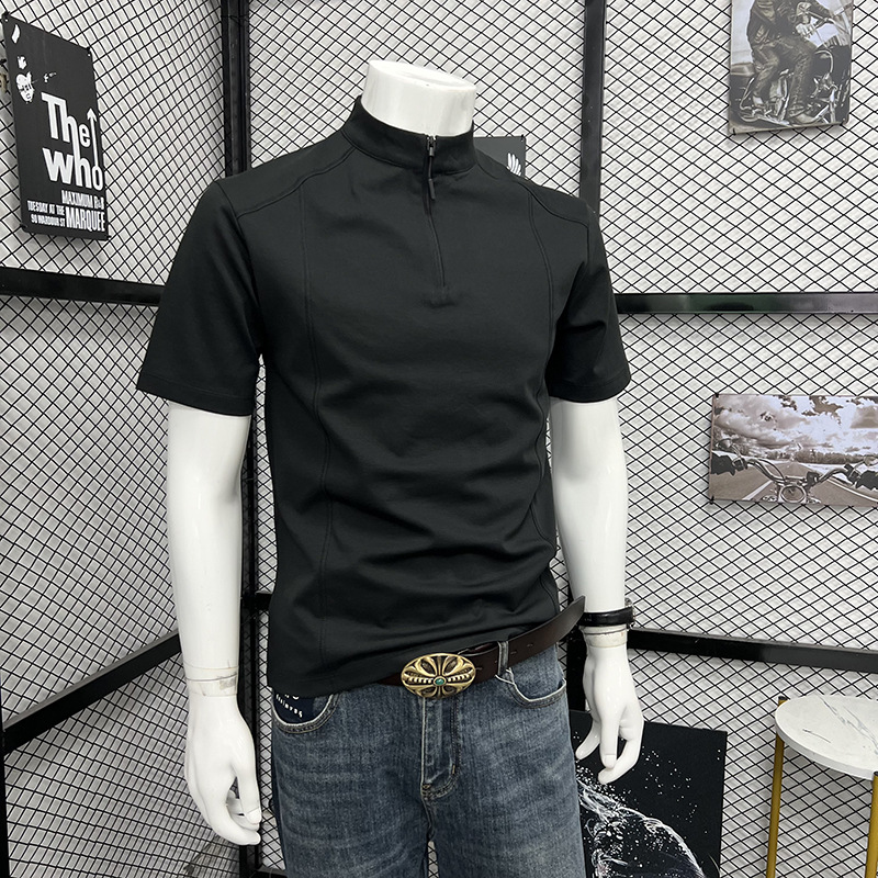 Men's Summer Sports T-Shirt Style High Neck Zipper Short Sleeve Fashionable Trendy Loose Top_viptrois.com