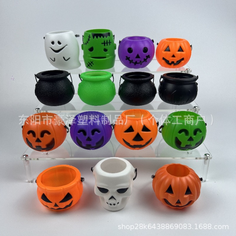 Nuevo cubo de calabaza de Halloween transfronterizo Lámpara de calabaza Lata de bruja Accesorios de disfraces de Halloween Fabricante de muebles de escritorio