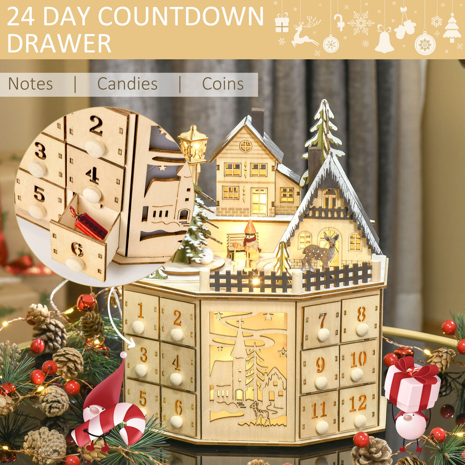 3328g Weight Calendar ornaments Event & Party Supplies 1 Piece Quantity Party, Festival Occasion Wood Material Christmas Festival Christmas House, Christmas Tree Pattern Retro, Classic Style Style Christmas Retro Classic Style Christmas House Christmas Tree Wood Party Festival Calendar Ornaments Decorations Table Decoration 4