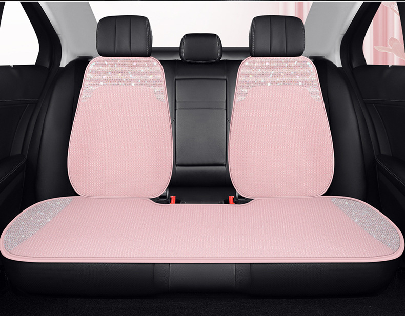 Women's Car Cushion Summer Cool Cushion High-end Atmospheric Full Diamond Car Seat Cushion Pink Four Seasons Universal Three-piece Set