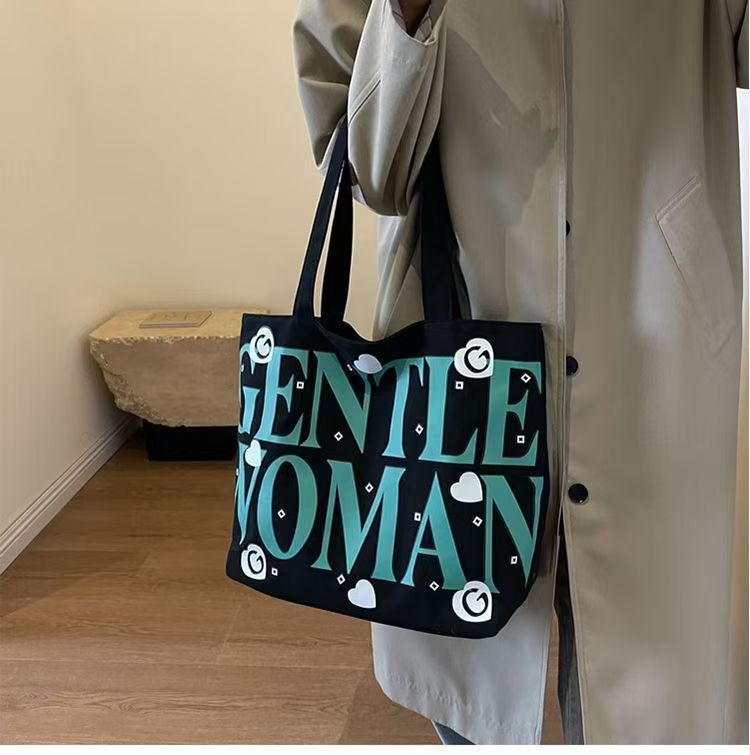 Student canvas bag, large-capacity tote bag, class commuting bag, versatile printed mommy hand bag, shoulder bag, shopping bag Specification drawing