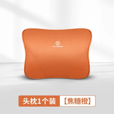 Grf Is Suitable for Volkswagen Headrests, Lumbar Supports, Neck Pillows, and Seats for Models Like Magotan, Passat, Sagitar, Lavida, and Tayron, Made of Genuine Leather (Headrest) - caramel-orange34-volkswagen-special-original-car-headrest-in-the-same-color-imported-cowhide-1-piece