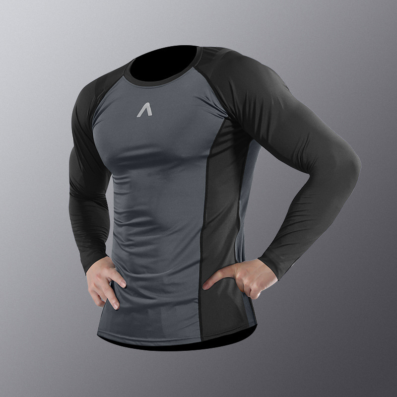 Running fast seco hombre camisa deportiva simple de otoño profesional de la mañana ropa de fitness primavera y otoño entrenamiento apretado camisa de compresión