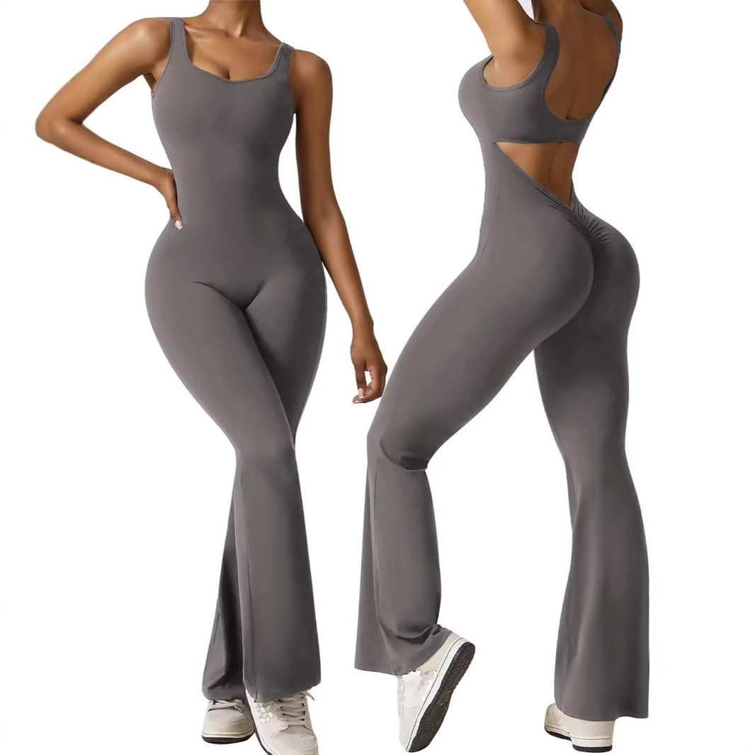 Women's Sleeveless Flared Jumpsuit Sexy Backless Tight Hip Lifting Yoga Jumpsuit For Women_ecoleips.com