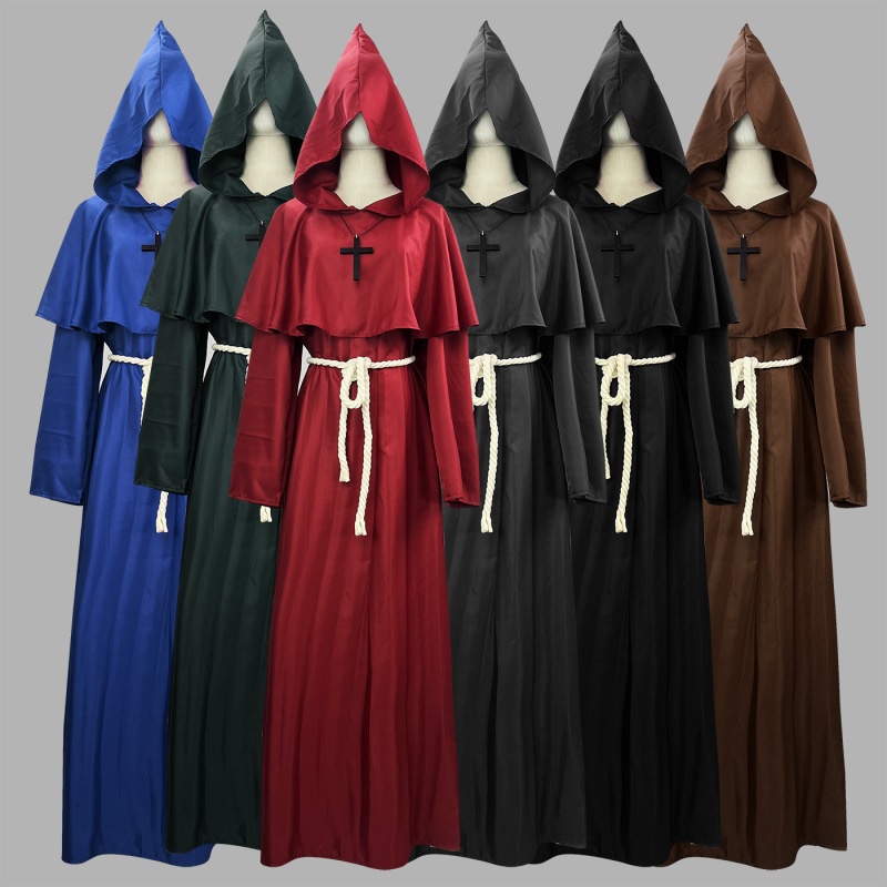 Halloween Cosplay Costume Medieval Monk Costume Monk Robe Wizard Costume Priest Costume Cos Costume Stage Costume