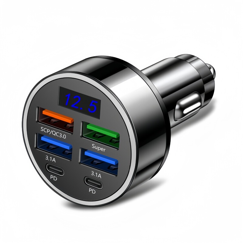 Super fast charging 120w car six charging 66w car cigarette lighter car charging usb mobile phone flash charging head multi-port