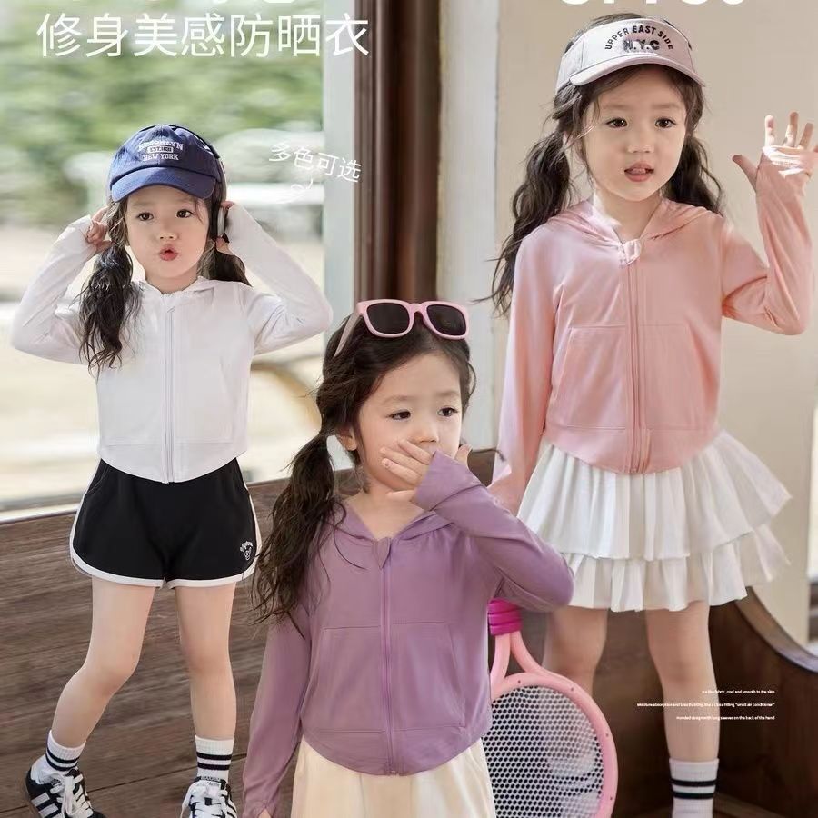 Verano nuevo bebé ropa de protección solar niñas delgada transpirable ultravioleta delgada chaqueta de protección solar de hielo encapuchado