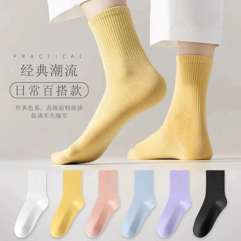 Современные сексуальные женские носки, однотонные, дышащие, универсальные для китайского классического танца средней длины, антибактериальные, дезодорирующие, из чистого хлопка.