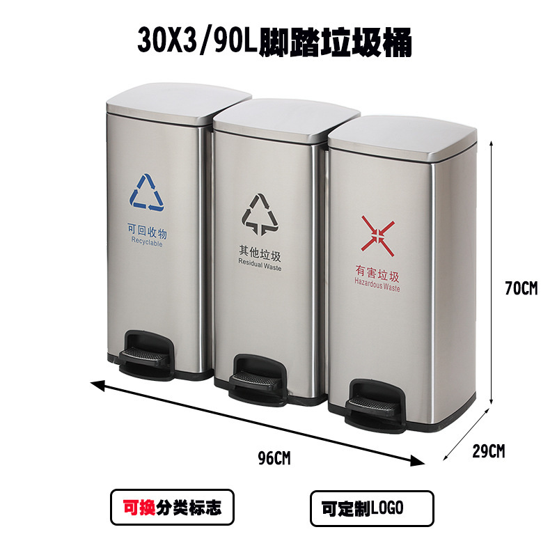ステンレス分類ゴミ箱足踏み式ロビー蓋付きデパート用銀行病院大型角形公共場|undefined
