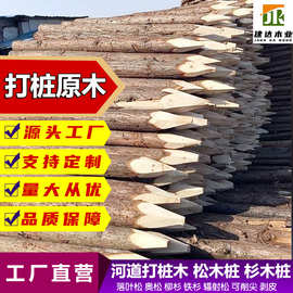 批发河道打桩木松木桩围堰护坡原木桩防汛防洪水利工程杉木桩削尖