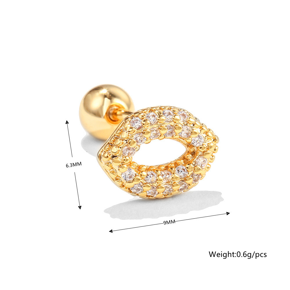 fashion peach heart palm lip ear bone nail 18K gold copper earring screw ball ear nail