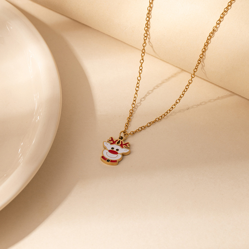 6g Weight 0.03µm Gold Plating Thickness Electroplated Gold Plating Process Golden Plated Plating Material 201 Stainless Steel Pendant Material Pendant Necklace Classification 201 Stainless Steel Chain Material cable chain Chain Type 1 Piece Quantity Holiday, Daily Occasion 201 Stainless Steel Material Santa Claus, Christmas Socks Pattern Women's Gender Cute Style Plating Craft Fashionable Stainless Steel Christmas Cartoon Deer Necklace Creative Design Lockbone Chain Luxury Style Titanium Jewelry For Women 3