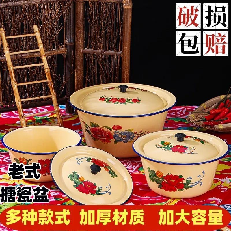 猪油盆批发怀旧老式猪油盆汤盆复古黄色洗手盆搪瓷老式盆搪瓷碗