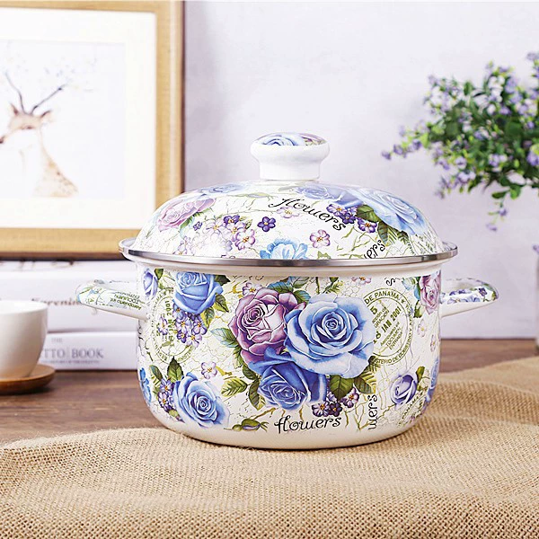 Cross-border thickened enamel soup pot, instant noodle pot, enamel enamel double-ear milk pot, large size foreign trade export soup pot