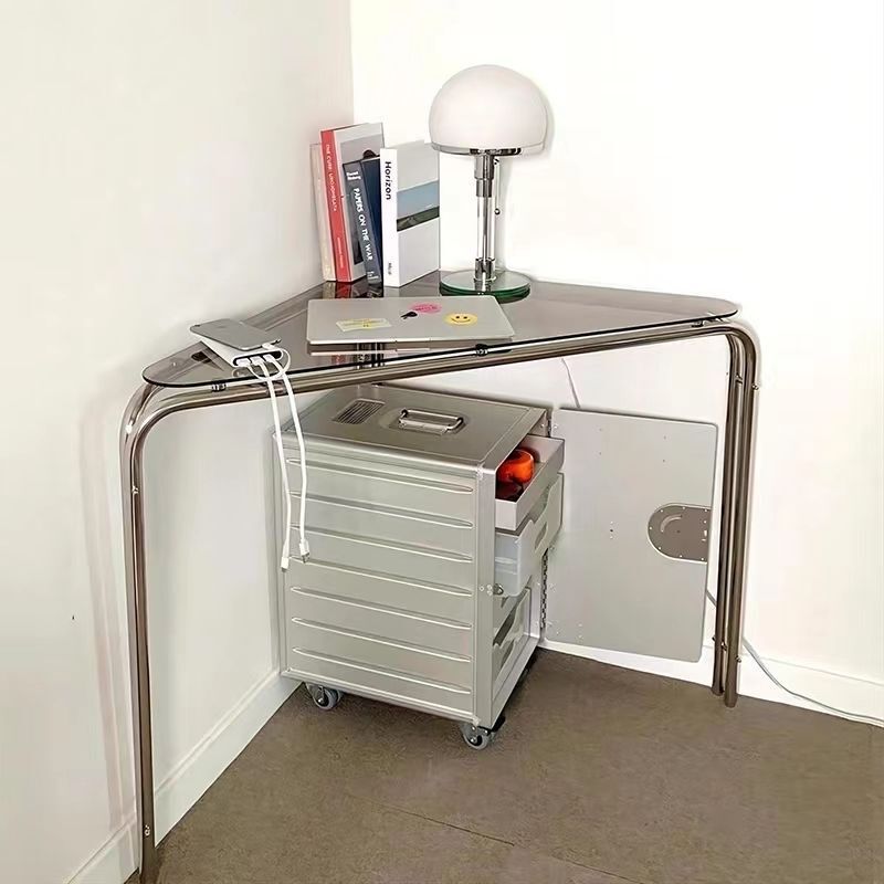 Desk Glass Triangular Small Apartment Computer Desk Corner Clear 304 Stainless Steel Corner Desk Glass Triangular Small Apartment Computer Desk Corner Clear 304 Stainless Steel Corner