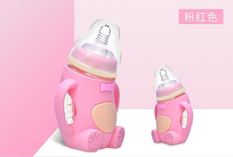 厂家批发一件代发一件代发婴儿硅胶玻璃奶瓶宝宝防摔防胀气儿童玻