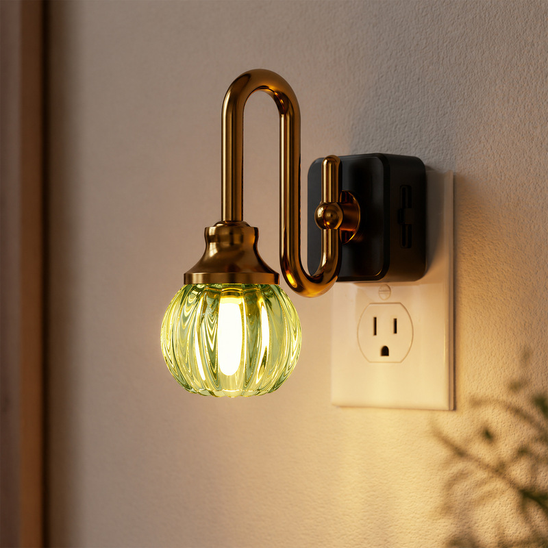 Plug-In Night Light Gy234 Creative Green Tulip Glass Cover Corridor Bedside Light Control Sensor Night Light Plug-In Night Light Gy234 Creative Green Tulip Glass Cover Corridor Bedside Light Control Sensor Night Light