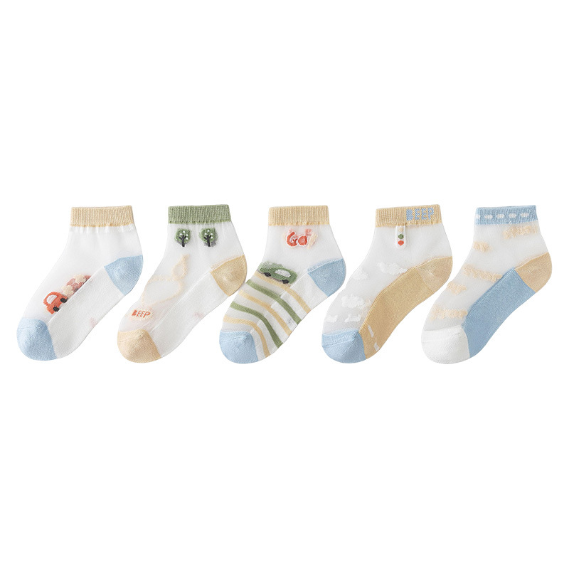 Children's socks summer ultra-thin ice silk breathable socks A cartoon boys and girls mesh breathable baby socks wholesale
