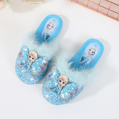Girls plus plush mop  new fashion winter warm children's Elsa Princess home flat bottom cotton mop
