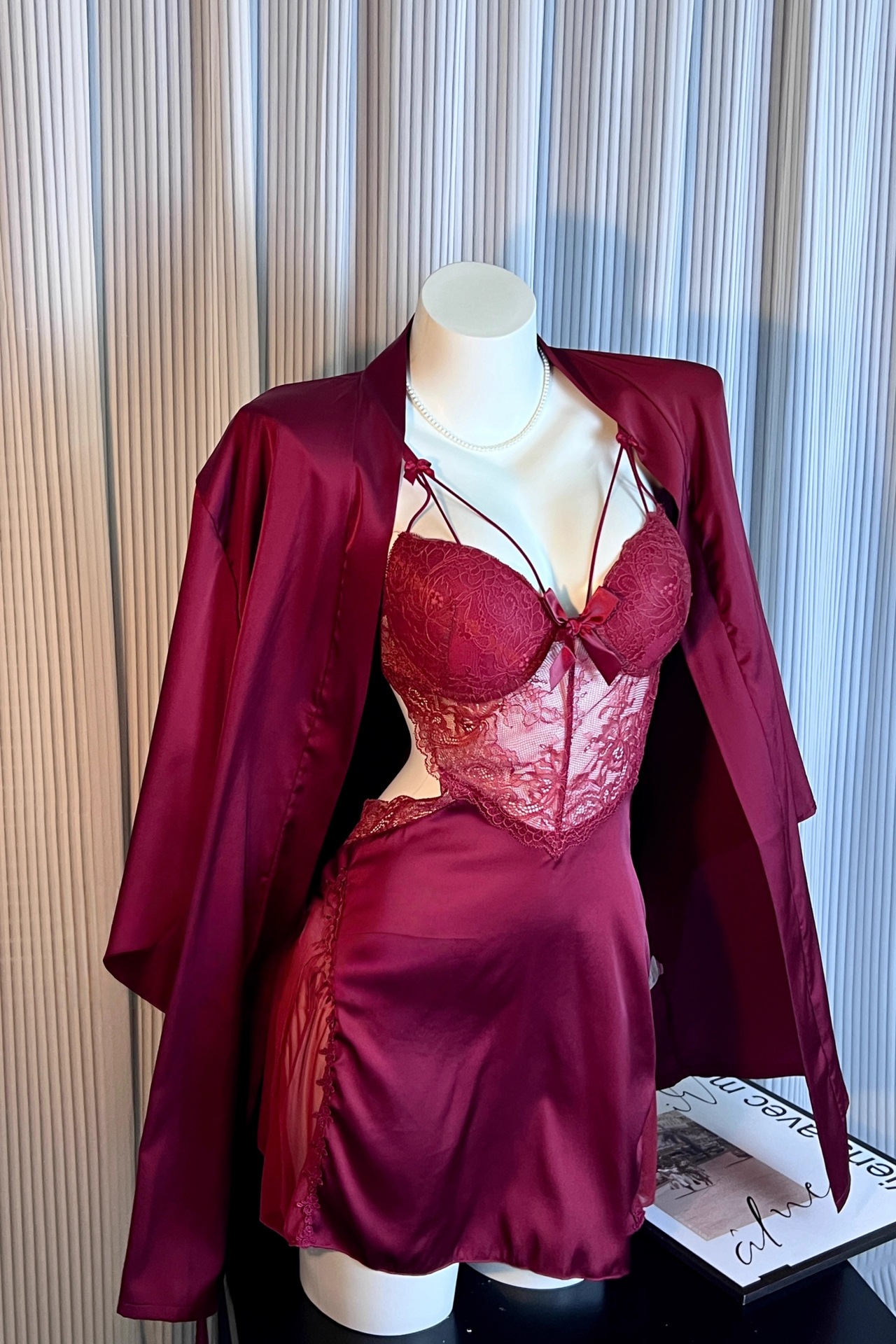 Burgundy: including suspender skirt + robe