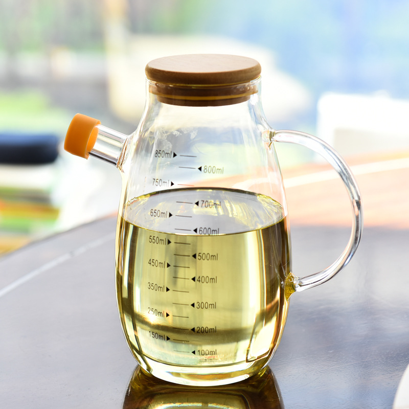 Engrasador de vidrio botella de aceite cocina hogar a prueba de fugas aceite no colgante con escala de gran capacidad salsa de soja botella de vinagre botella de condimento