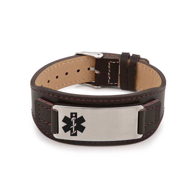 Brown leather+rigid curved piece medical logo+DIY word printing