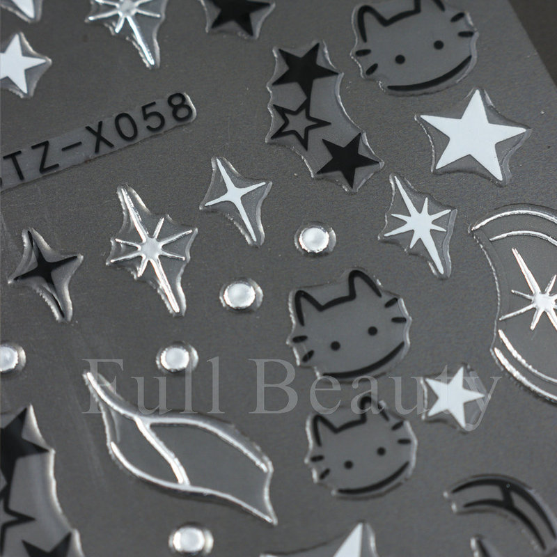 国境を越えた新しいネイルシールinsかわいいy2k子猫芒星線星漫画バックネイルシール|undefined