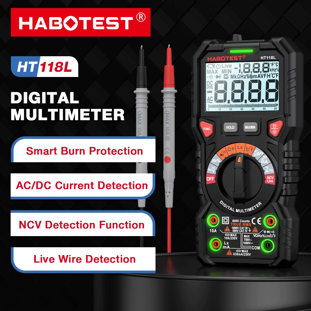 HABOTEST/Huabo HT118L мини-мультиметр высокой точности интеллектуальный антигоревший цифровой электрик универсальный метр